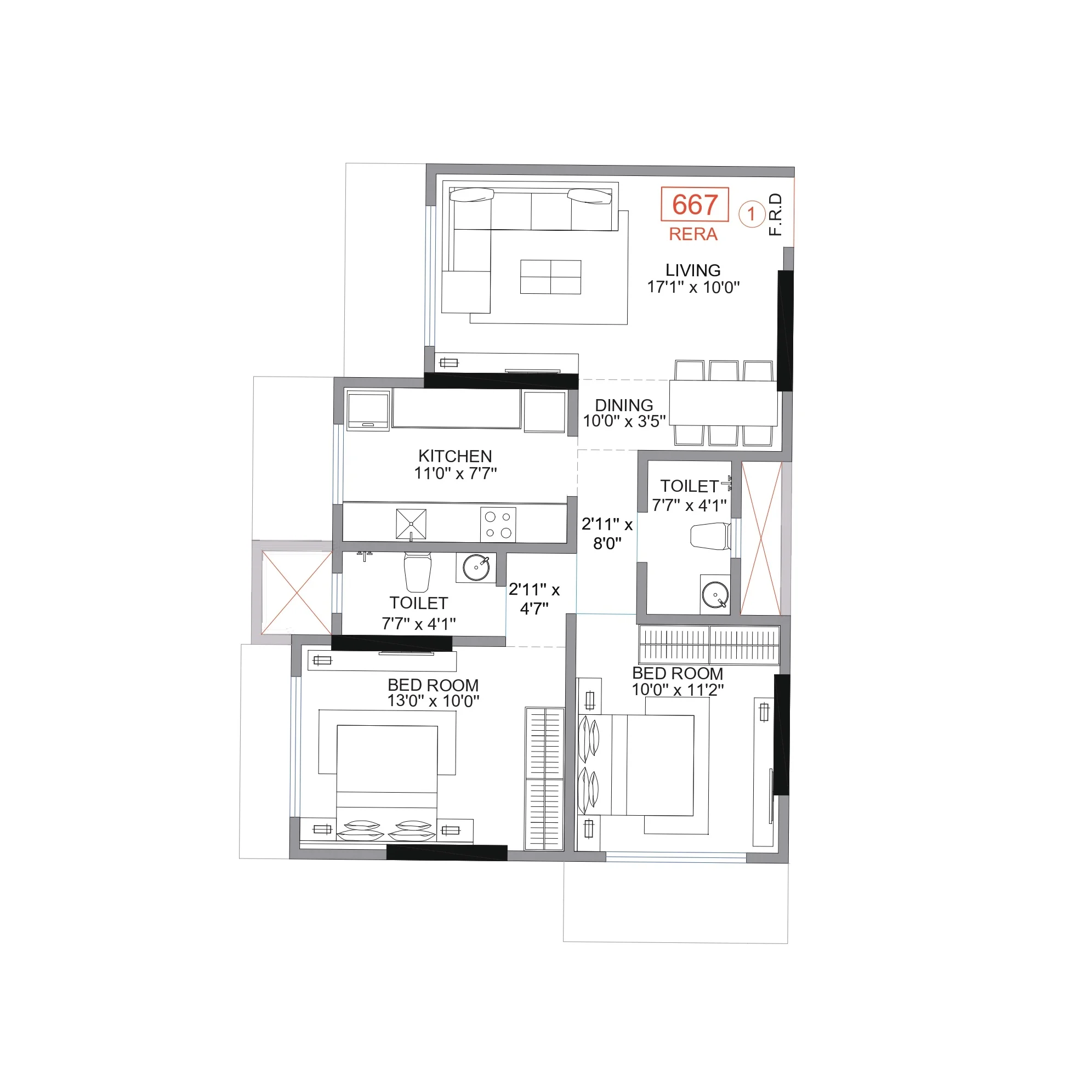 Rishabraj Ceramont 2 BHK Layout A